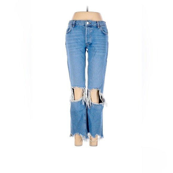 Free People Denim - We The Free x Free People Distressed Blue Denim Straight Leg Jeans 24